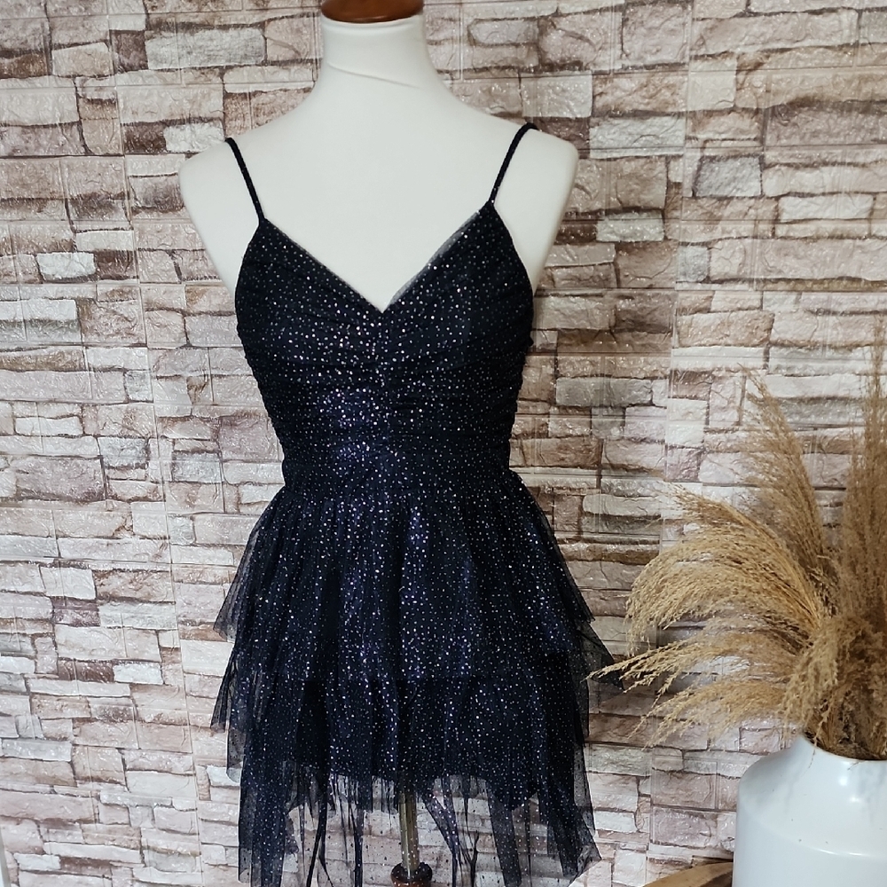 City Studio Dark Blue Glittery Spaghetti Strap Dress